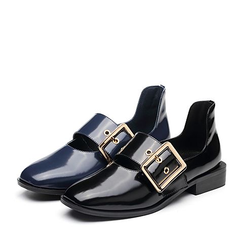 Bata/拔佳2018春专柜同款黑色圆头方跟一字式扣带牛皮玛丽珍女单鞋859-2AM8