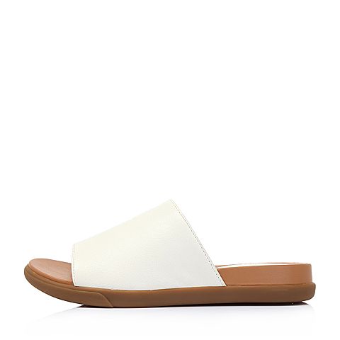 Bata/拔佳2018夏新专柜同款白色时尚休闲平跟羊皮革女凉拖鞋AZ116BT8