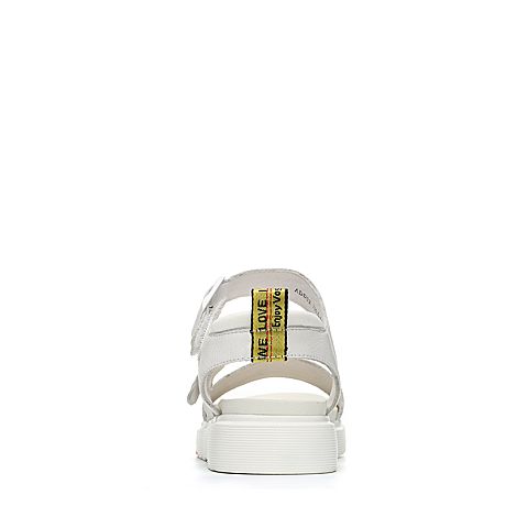 Bata/拔佳2018夏新品专柜同款白色休闲平跟牛皮革/弹力网布女凉鞋ADD02BL8