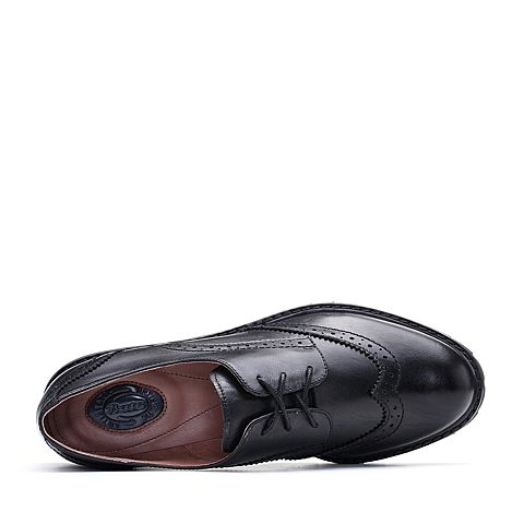 Bata/拔佳2018秋新专柜同款黑色雕花方跟牛皮革女单鞋AWG22CM8