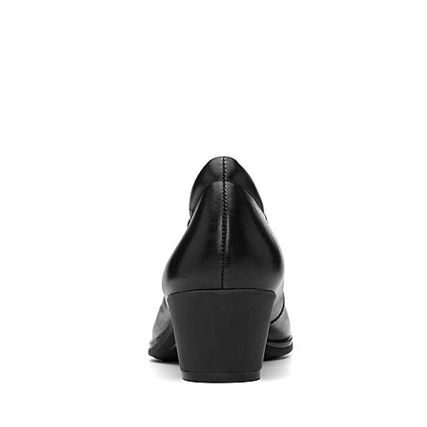 Bata/拔佳2018秋新款专柜同款黑色粗中跟胎牛皮革浅口女单鞋AV403CQ8