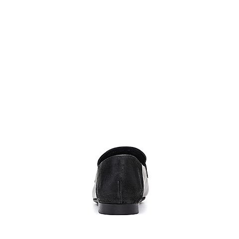 Bata/拔佳2018秋新专柜同款黑色舒适方头低跟牛皮革乐福女单鞋ABX21CM8
