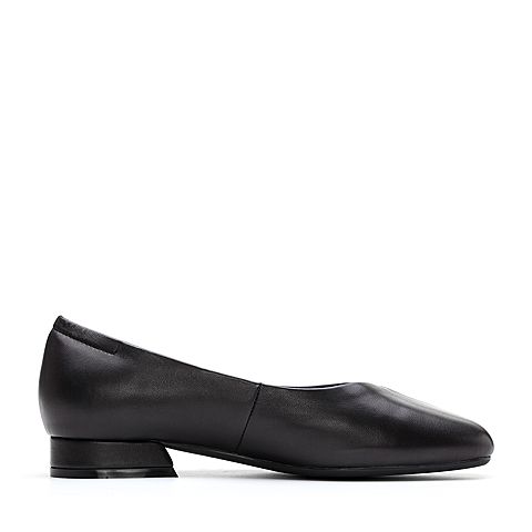 Bata/拔佳2018秋新款专柜同款黑色羊皮革方头低跟奶奶鞋女单鞋515-1CQ8