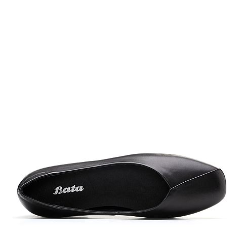 Bata/拔佳2018秋新款专柜同款黑色羊皮革方头低跟奶奶鞋女单鞋515-1CQ8