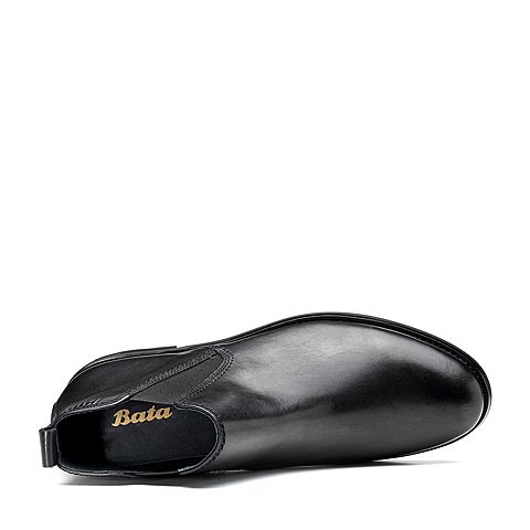 Bata/拔佳2018冬新款专柜同款黑色油皮牛皮革男皮靴切尔西靴A6D42DD8