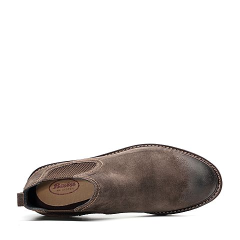 Bata/拔佳2018冬新款专柜同款啡色牛皮革方跟绒面男皮靴切尔西靴86C46DD8