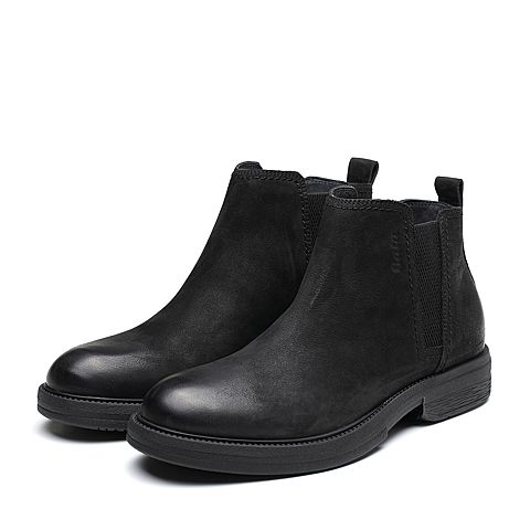 Bata/拔佳2018冬新款专柜同款黑色磨砂牛皮革男皮靴切尔西靴86C40DD8