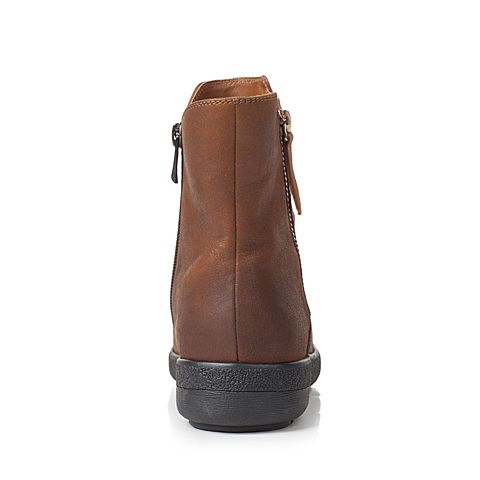 Bata拔佳冬新款专柜同款棕色牛皮革平底女皮靴短靴ABN42DD8