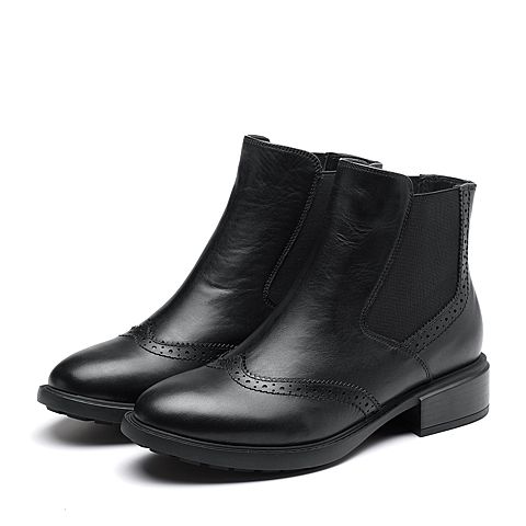 Bata拔佳冬新款专柜同款黑色小牛皮革女切尔西靴AFN44DD8加绒