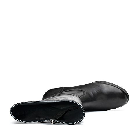 Bata/拔佳2018冬新款专柜同款黑色绵羊皮革粗中跟女皮靴高靴AV484DG8