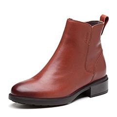 Bata/拔佳2018冬新款专柜同款棕色油皮绵羊皮革女皮靴短靴AFN43DD8