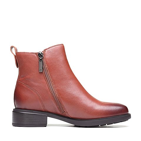 Bata拔佳冬新款专柜同款棕色油皮绵羊皮革女皮靴短靴AFN43DD8