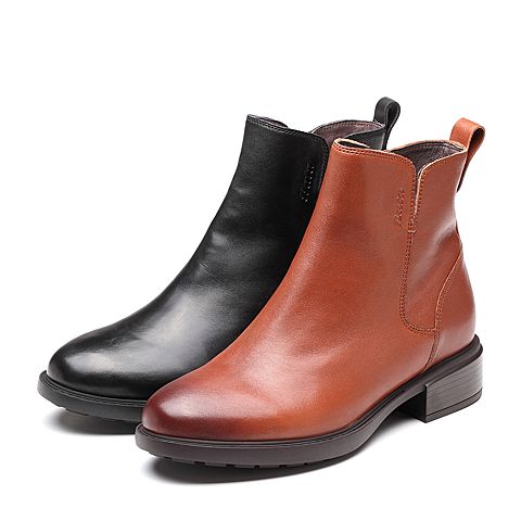 Bata拔佳冬新款专柜同款棕色油皮绵羊皮革女皮靴短靴AFN43DD8