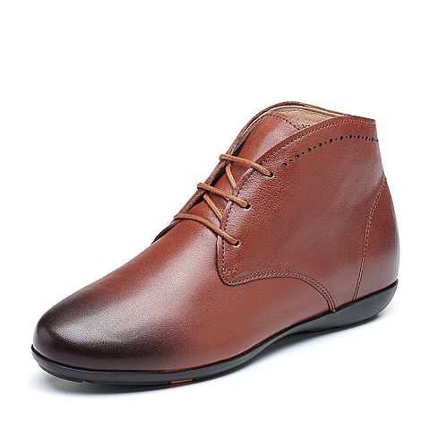 Bata拔佳冬新款专柜同款棕色绵羊皮革低跟女休闲靴及踝靴AM847DD8