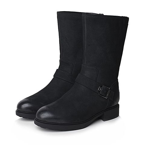 Bata/拔佳2018冬新款专柜同款打蜡牛皮革黑色女中靴ACP60DS8