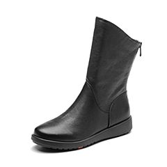 Bata/拔佳2018冬新款专柜同款浅黑油皮山羊皮革女皮靴AV552DZ8