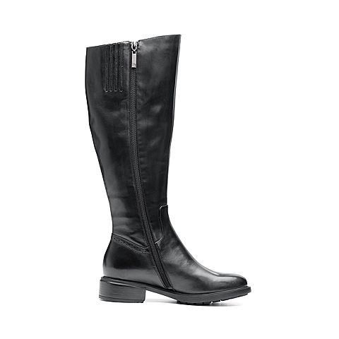 Bata/拔佳2018冬新款专柜同款黑色小牛皮革女皮靴高靴AFN80DG8