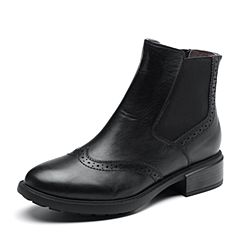 Bata/拔佳2018冬新款专柜同款黑色小牛皮革雕花女切尔西靴AFN44DD8