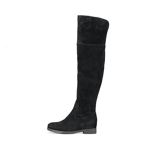Bata/拔佳2018冬新款专柜同款黑色羊绒皮革低跟女长靴过膝靴RBZ08DC8