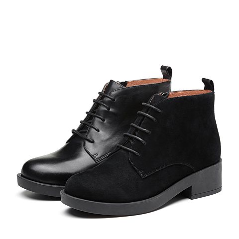 Bata拔佳冬新款专柜同款黑色羊绒皮革女皮靴及踝靴马丁靴RBV04DD8