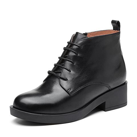 Bata拔佳冬新款专柜同款黑色牛皮革女皮靴及踝靴马丁靴RBV04DD8