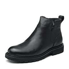 Bata/拔佳2018冬新款专柜同款黑色牛皮革圆头方跟男短靴YM007DD8