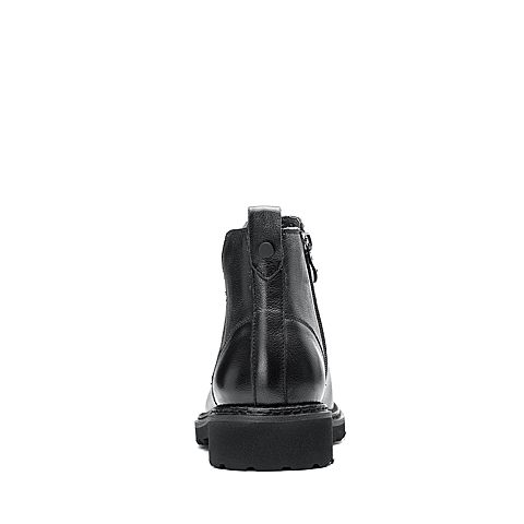 Bata/拔佳2018冬新款专柜同款黑色牛皮革圆头方跟男短靴YM007DD8