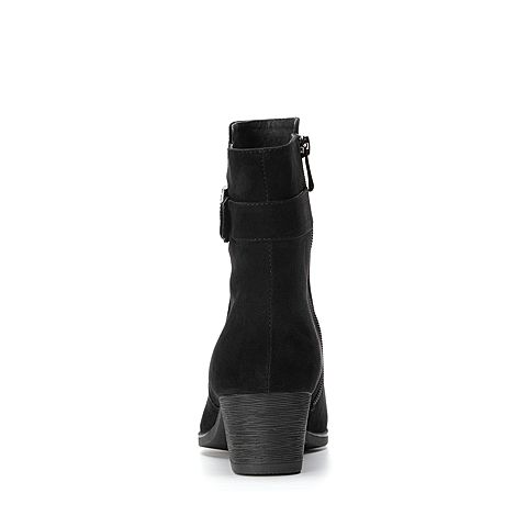 Bata拔佳冬新款专柜同款黑色羊绒皮革粗中跟女短靴NBL04DZ8