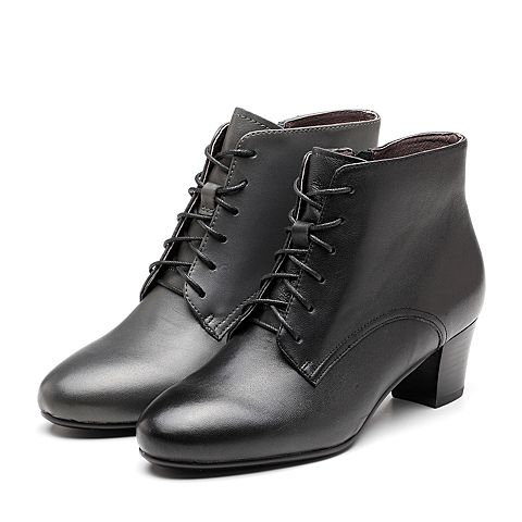 Bata拔佳冬新款专柜同款黑色绵羊皮革女皮靴AFD42DD8