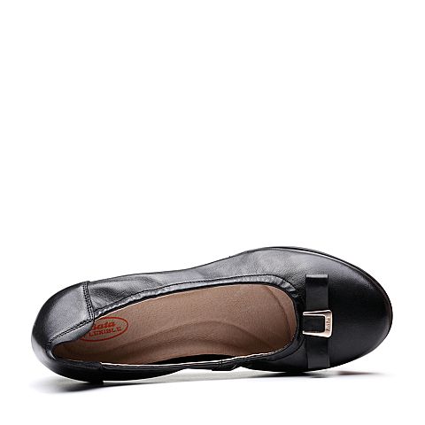 Bata/拔佳春新款专柜同款黑色羊皮革浅口坡跟女单鞋AV808AQ9