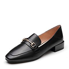Bata/拔佳2019春新专柜同款牛皮革简约低跟乐福鞋女单鞋A6031AM9