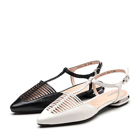 Bata/拔佳2019夏新款专柜同款丁字带编织低跟优雅女凉鞋AI313BL9