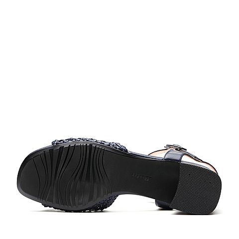 Bata/拔佳夏新款专柜同款一字带编织粗跟通勤女凉鞋AI806BL9