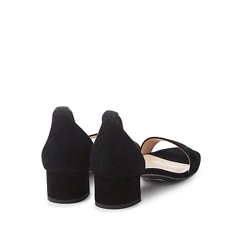 Bata/拔佳夏新款黑色羊绒皮革包跟中跟女凉鞋1013DBL9