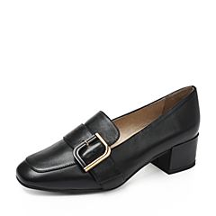 Bata2019秋新专柜同款优雅时尚通勤一脚蹬高跟乐福女单鞋90921CM9