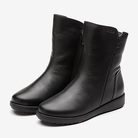 Bata/拔佳冬季新款专柜同款时尚真皮休闲靴短靴女潮AV551DZ9加绒