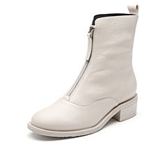 Bata/拔佳2019冬新专柜同款网红靴子前拉链短靴女短筒鞋AHF50DZ9
