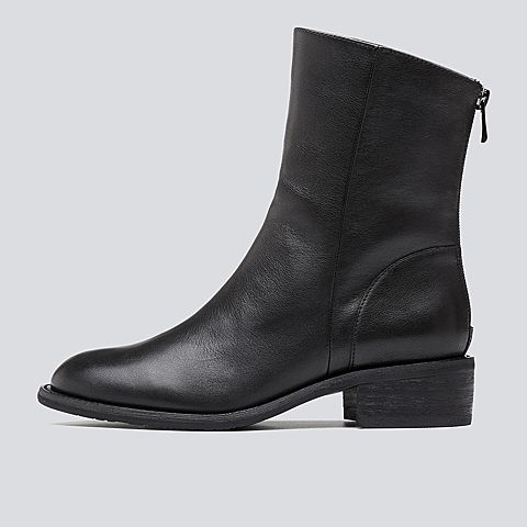 Bata/拔佳冬季新款专柜同款真皮优雅女中靴粗粗跟潮AHF51DZ9