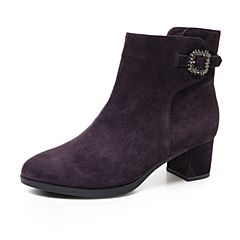 Bata/拔佳2019冬新款专柜同款皮带扣纯色粗跟中跟短靴女66229DD9
