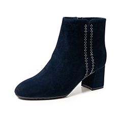 Bata/拔佳2019冬新专柜同款英伦网红瘦瘦靴粗跟短靴女潮51013DD9