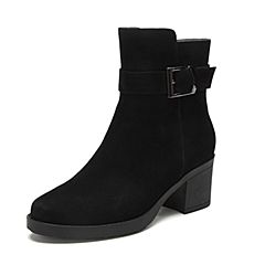 Bata/拔佳2019冬新专柜同款英伦风复古粗跟及踝靴短靴女85011DZ9