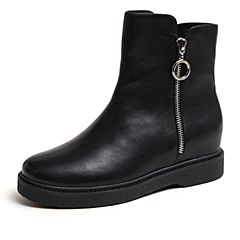 Bata/拔佳2019冬季新款厚底真皮女靴时尚英伦风圆头短靴16083DZ9