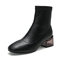 Bata/拔佳2019冬专柜同款瘦瘦靴短靴中高粗跟弹力袜靴女C3634DZ9