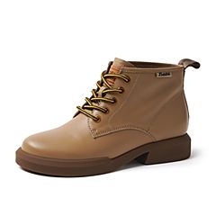 Bata/拔佳2019冬英伦牛皮革系带机车圆头粗跟马丁短靴女19036DD9