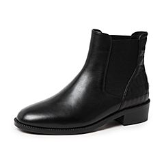 Bata/拔佳2019冬新款英伦风蟒纹拼接牛皮革切尔西短靴女20531DD9