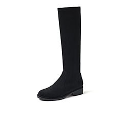 Bata/拔佳2019冬新款简约弹力平底粗跟长筒机车瘦瘦靴女06330DG9