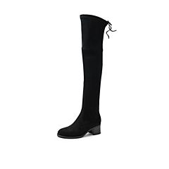Bata/拔佳2019冬新款简约加绒弹力过膝长筒瘦瘦靴粗跟女S1952DC9