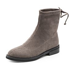 Bata/拔佳2019冬新款简约通勤绒面弹力瘦瘦靴平底短靴女90361DZ9