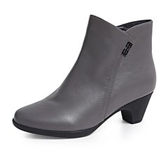 Bata/拔佳2019冬新款英伦风牛皮革侧拉链粗跟短靴女时尚59863DD9