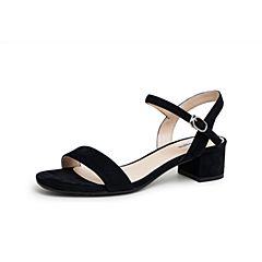 Bata2020夏新款法式一字式扣带真皮百搭中高粗跟仙女凉鞋8011DBL0